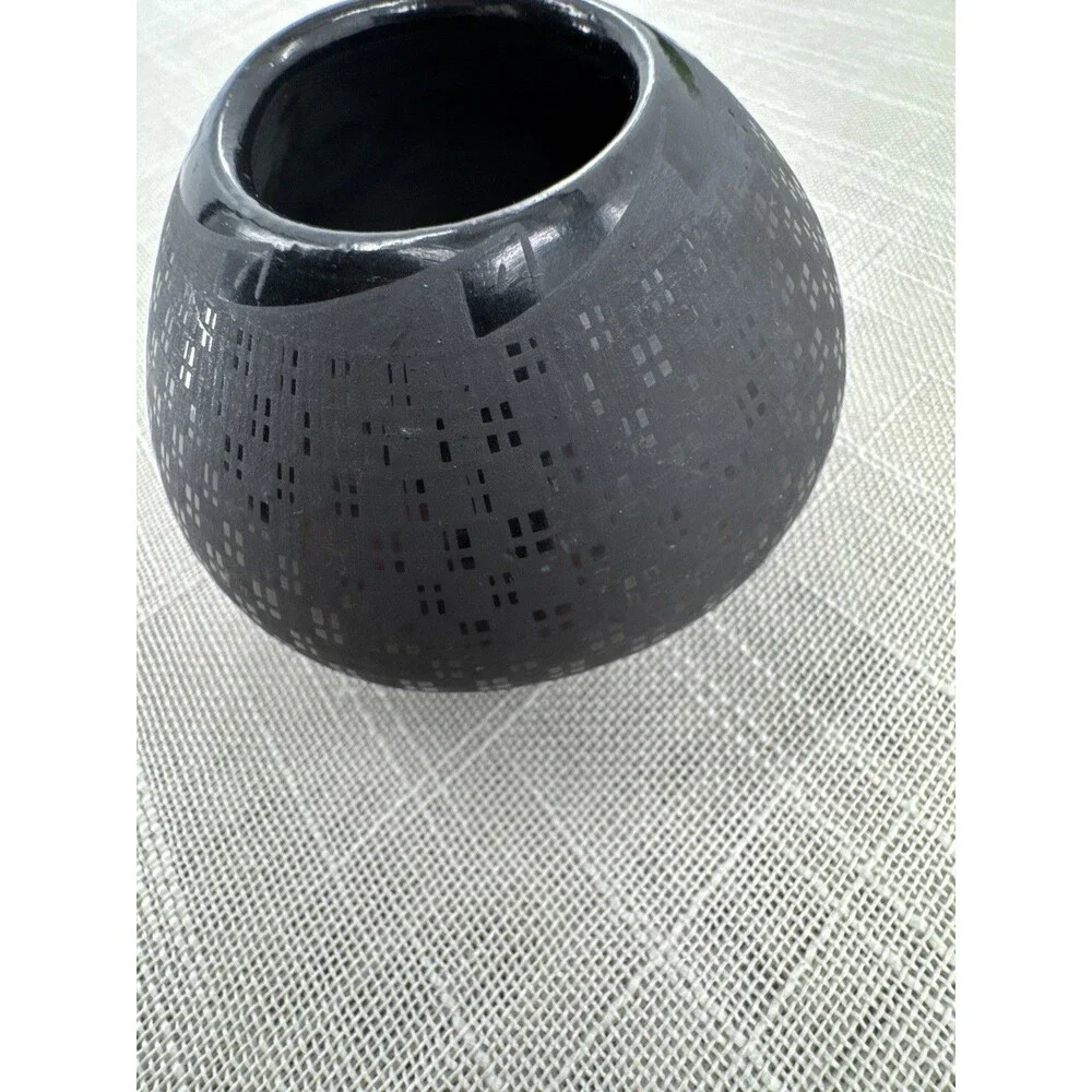 Southwestern Artisan Blackware Olla Pottery Desert Modern Pueblo Geometric Decor